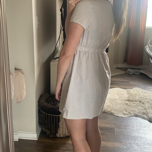 White and Biege Summer Dress with Button Detail - Picture 3 of 3